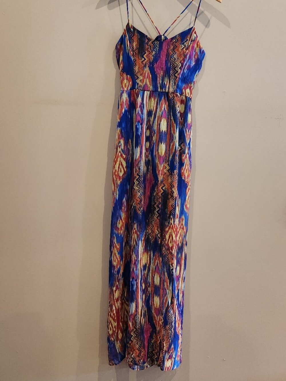 Stoosh Boho Ikat Maxi Dress Open Back Multicolor Size Medium
